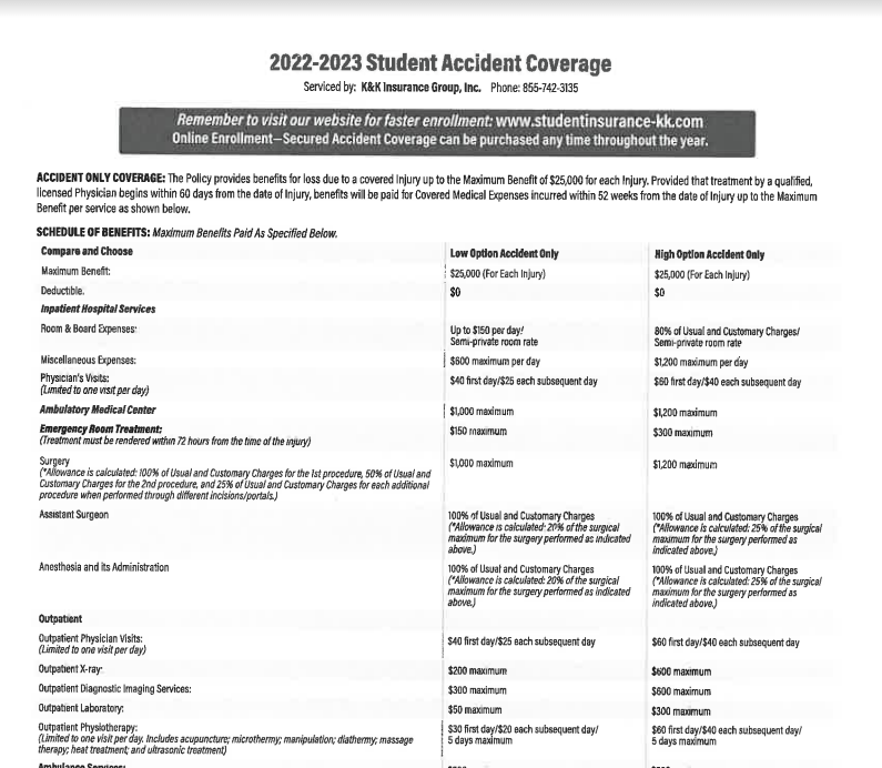 Student Insurance Available for 2022-2023
