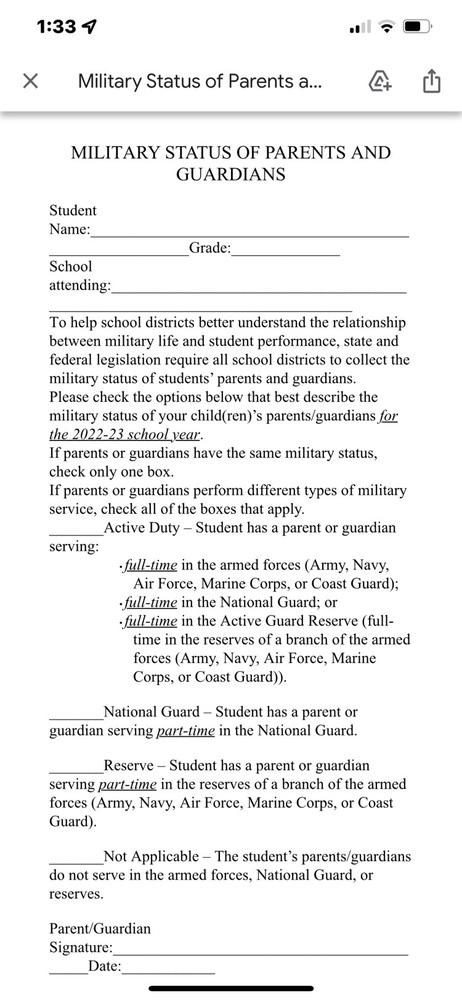 military Status Form