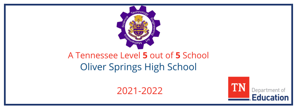 White Banner saying "Level 5 out of 5 School" with OS and TN DOE logos