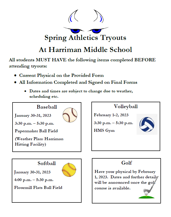 tryout flyer baseball volleyball softball golf