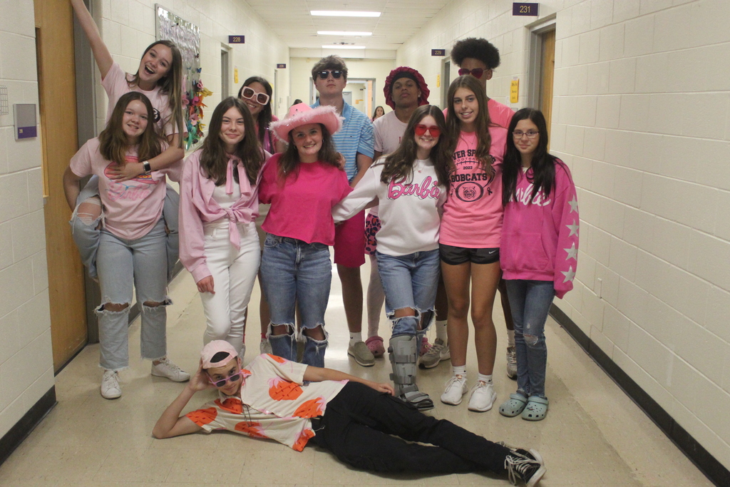 students dressed up in pink